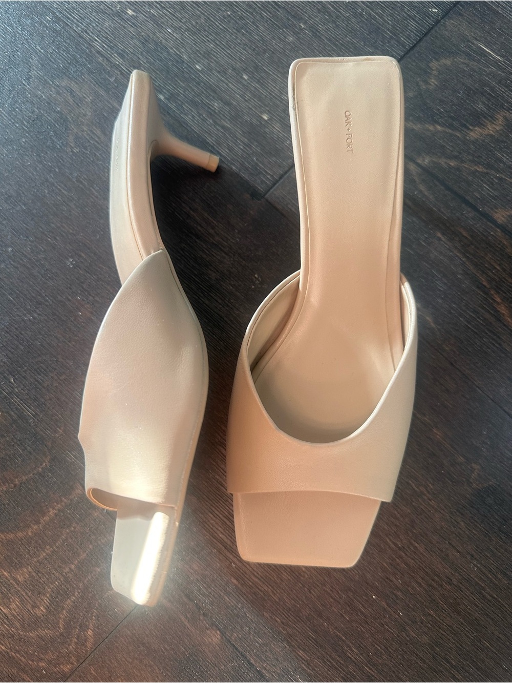 Women's Square-Toe Slide Heels in Nude